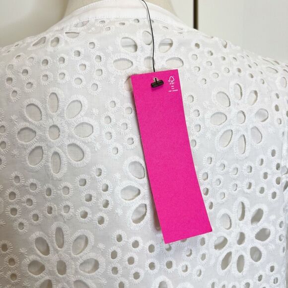 Lilly Pulitzer Womens White Bekah 3/4 Sleeves Split Neck Eyelet Top Size Medium - Picture 5 of 8